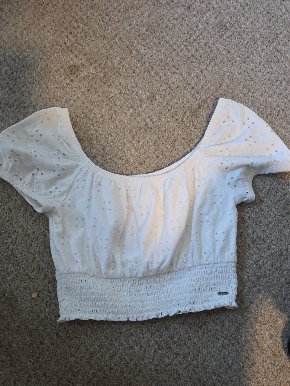 Hollister White Eyelet Smocked Hem Crop Top